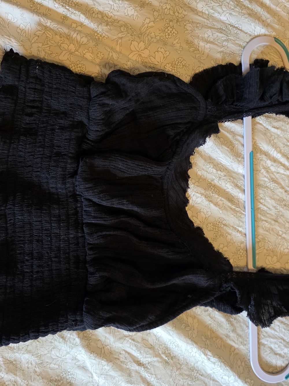 Free People Black Smocked Ruffle-Trim Tank